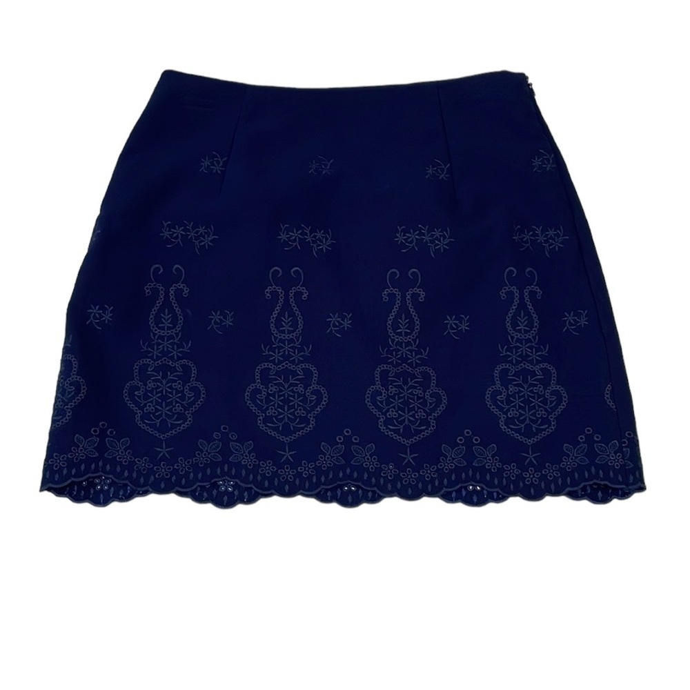 Cupcakes and Cashmere Skirt NWT Scalloped Floral Embroidery Mini Blue Size 6 - Picture 4 of 16